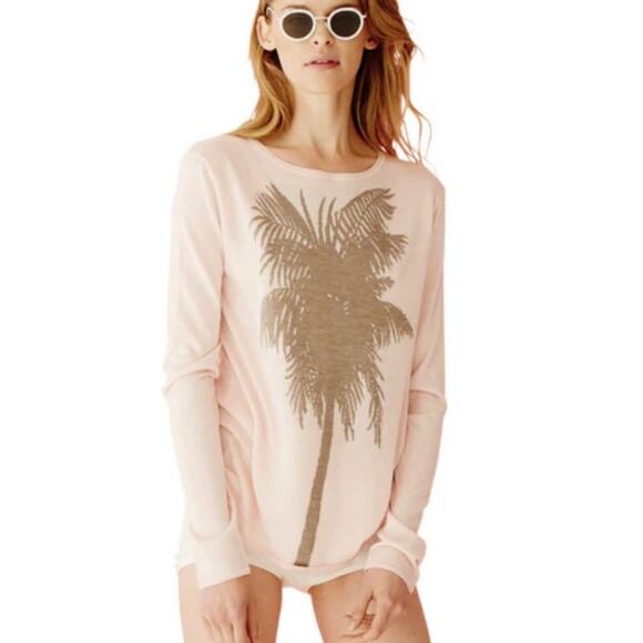 Banjo & Matilda Cream Palm Tree Silk Cashmere Blend Intarsia Sweater Small - Picture 1 of 8